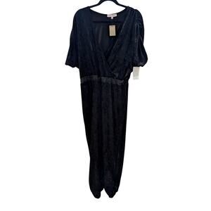 The Vanity Room Black Velour Crushed Velvet Jumpsuit NWT Size XL Womens USA